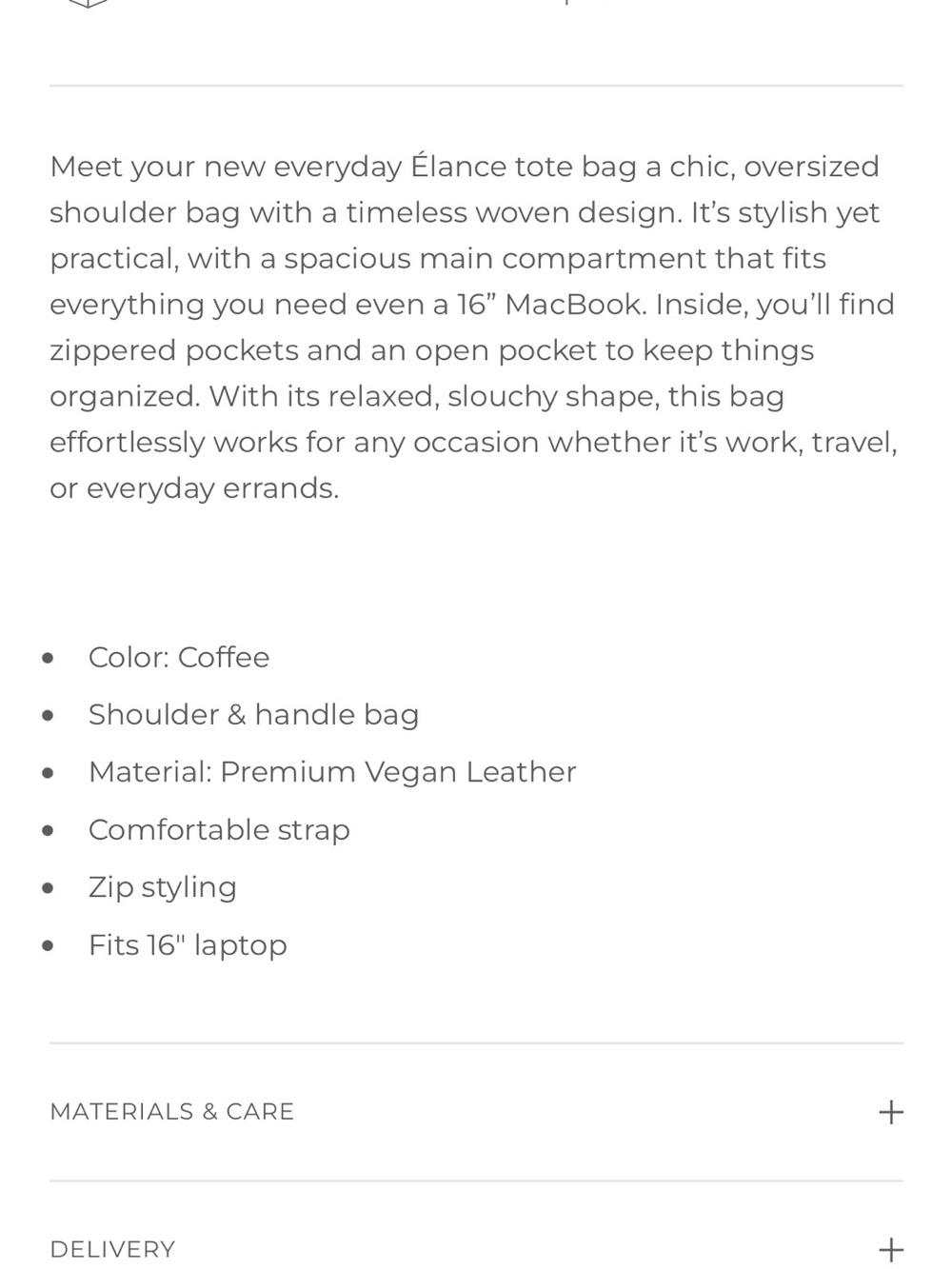 ÈDYISA ÉLANCE TOTE BAG - COFFEE new - Picture 6 of 8